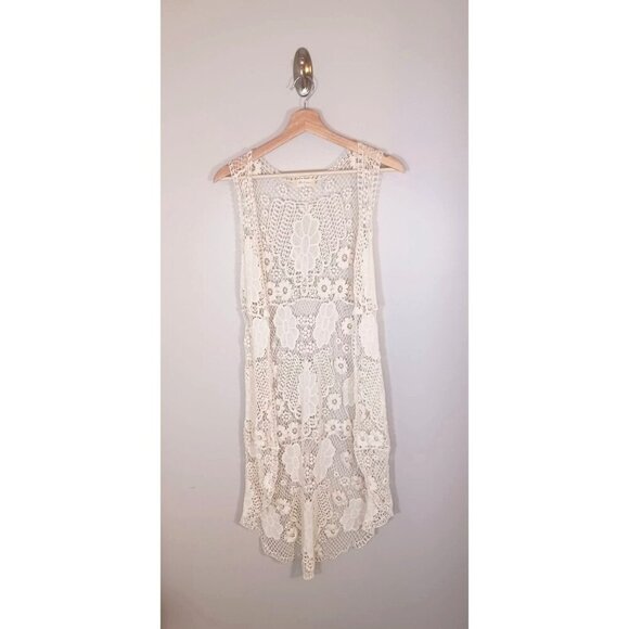 Altar'd State Crochet Floral‎ Boho Hippie Cream Open Vest Women's Size XS - Picture 1 of 6